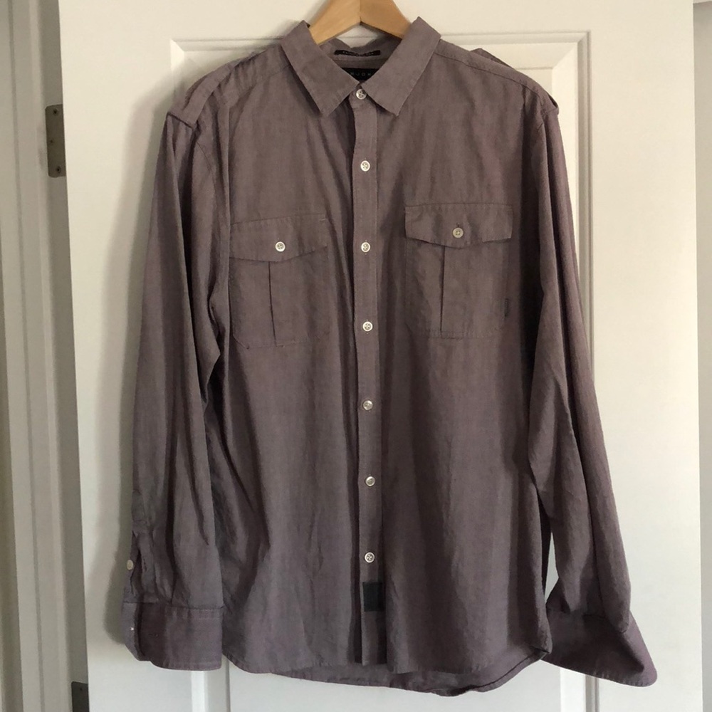 Sean John tailored fit gathered burgundy button up